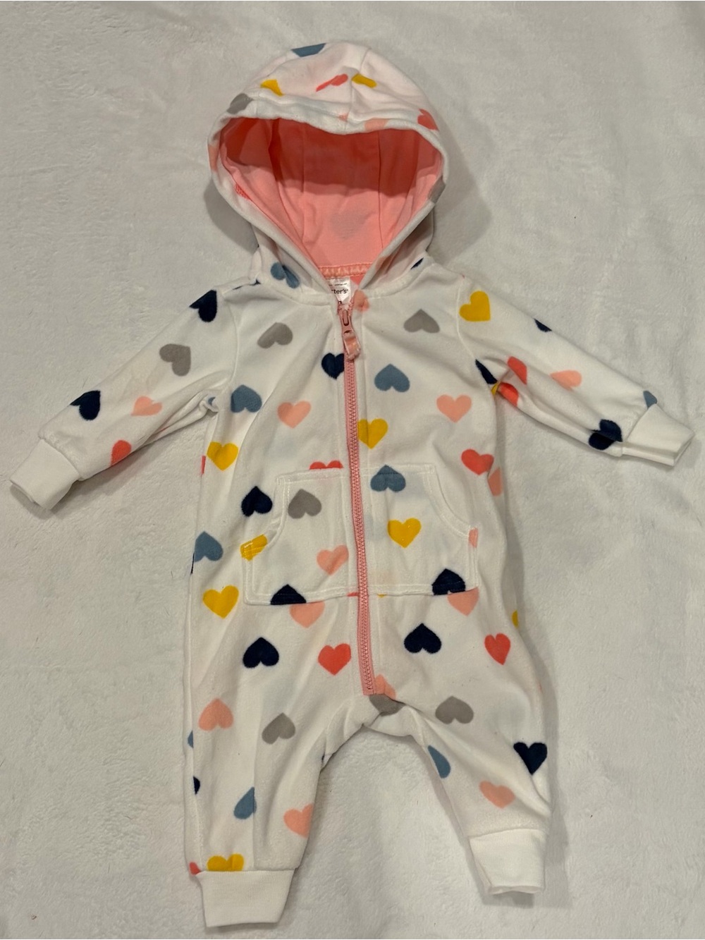 Carter's White Hooded Heart-Print jumpsuit one piece